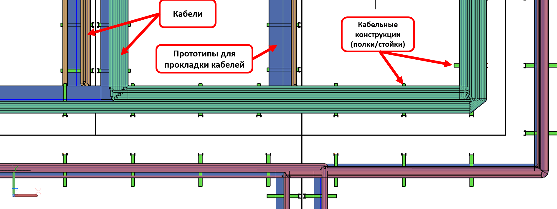 Визуальное отслеживание прокладки кабеля на виде сверху