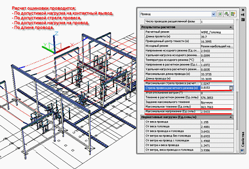 Расчет гибкой ошиновки ОРУ в Model Studio CS ОРУ