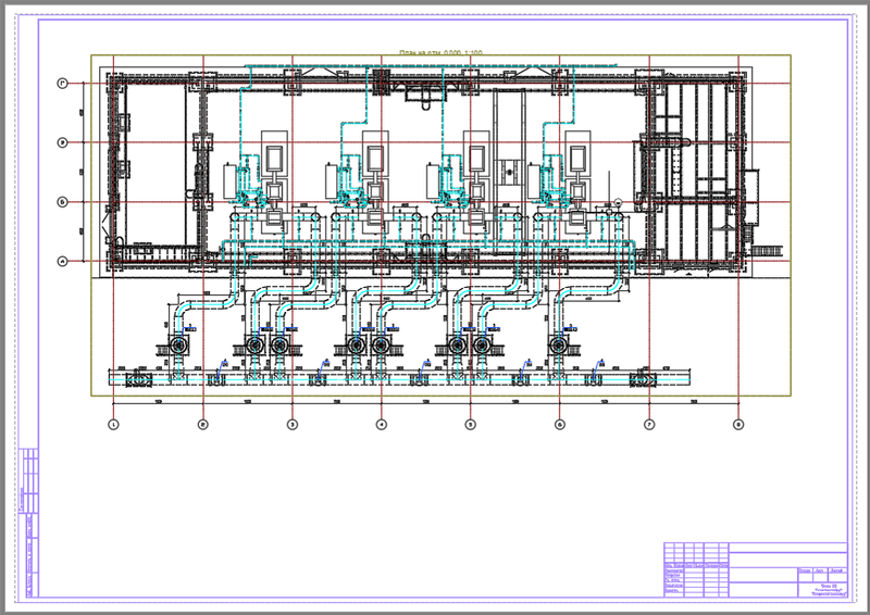 Пример общего план здания насосной с автоматически проставленными отметками, выполненный в Model Studio CS