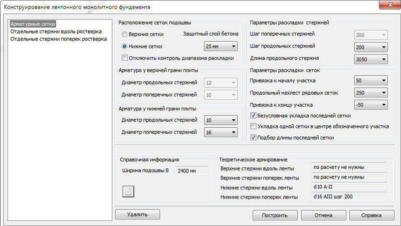 Конструирование монолитного ленточного фундамента